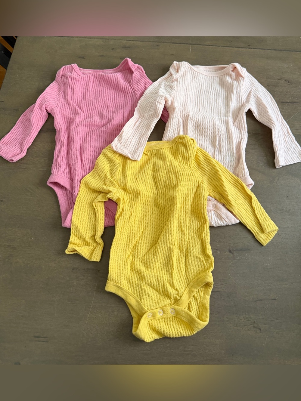 Set of 3 Baby Girl Long-Sleeve Ribbed One-Piece Bodysuit - Pink/Yellow